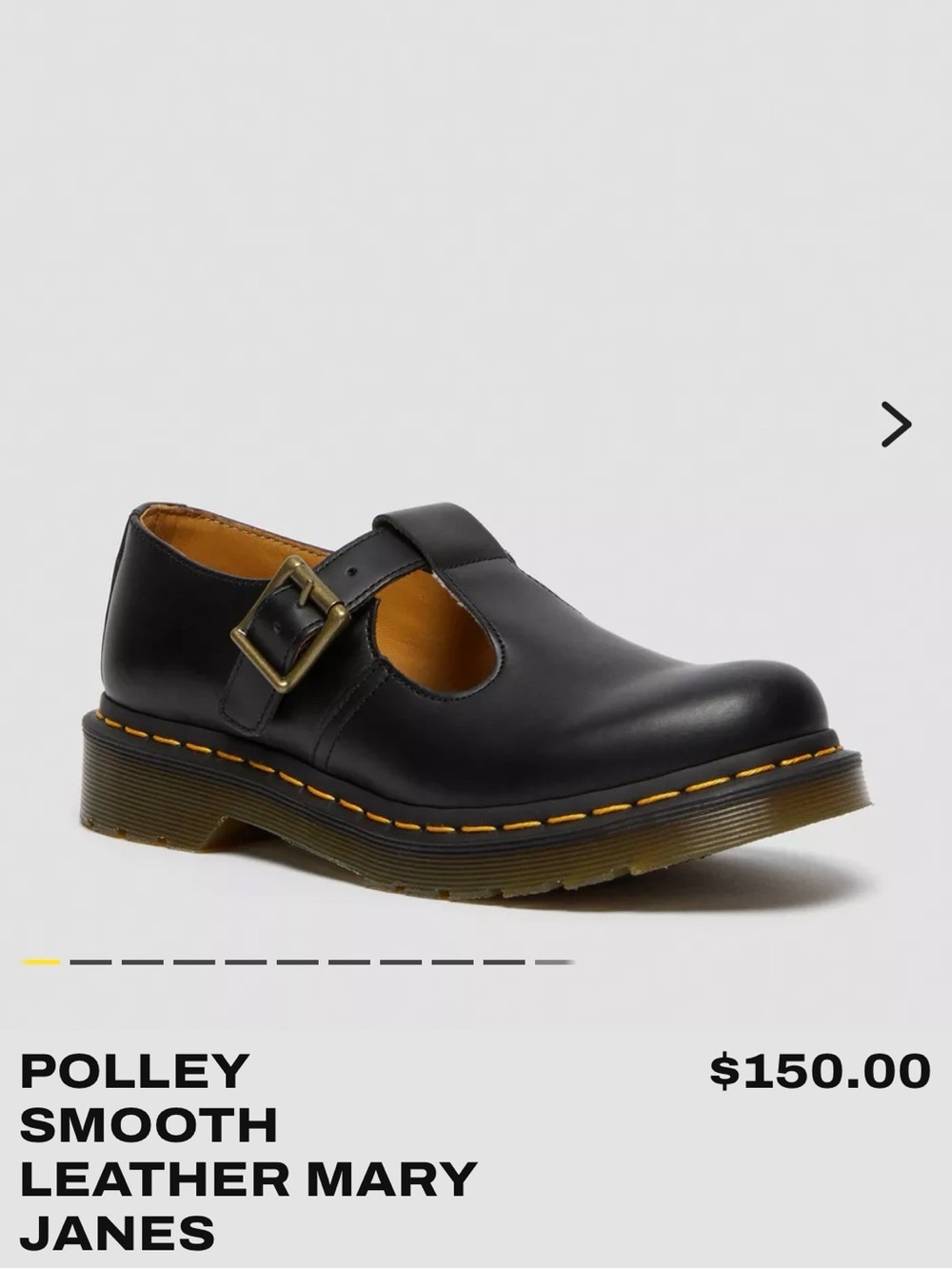 Dr. Martens Polley Smooth Leather Mary Jane in Black with Yellow Stitching